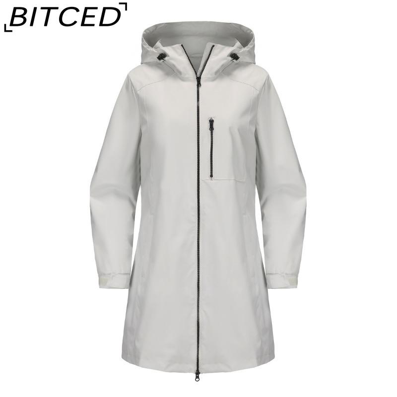 BITCED Women's Outdoor Sports Water-Resistant Trench Coat with Hood Long-Sleeved Spring/Autumn Loose-Fit Casual Windbreaker