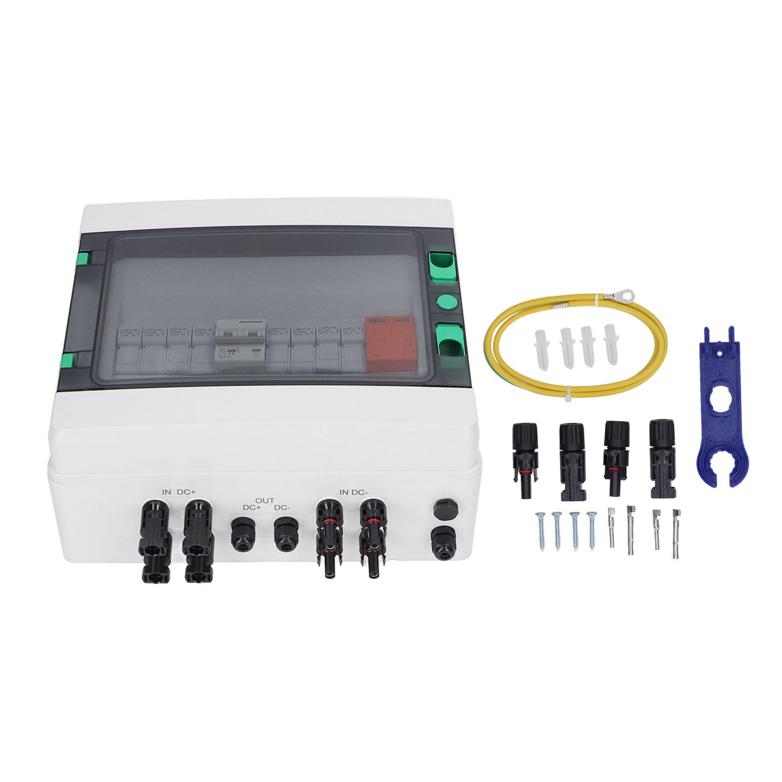 

PV Combiner Box 4 Strings Waterproof Solar Combiner Box with 15A Fuse 63A Surge Arrester DC500V