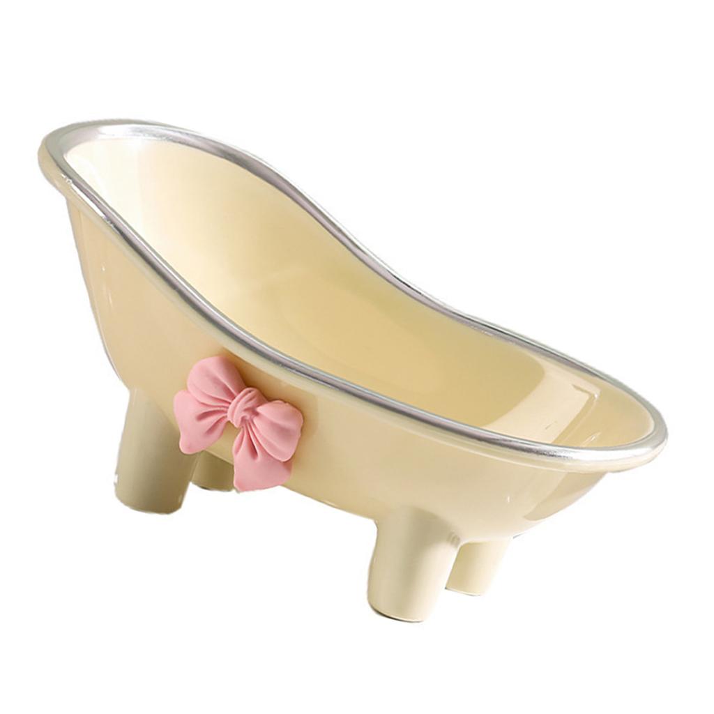 Mini Bathtub Soap Dish Plastic Decortative Soap Dish Holder with Bow Tie for Bathroom Toilet Silver Plated Style