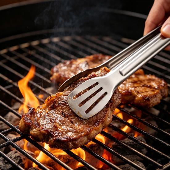 Stainless Steel Serving Tongs Heavy-Duty Food Tongs with Grip 3-Line Slotted Head Cooking Tong for BBQ Buffet Kitchen