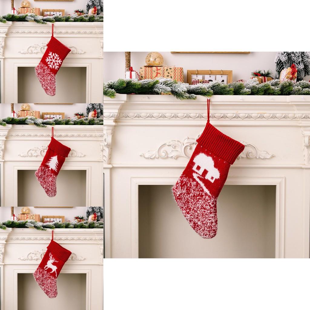 Beautiful Knitted Red Christmas Stockings With Festive Snowflakes For Gift Kids