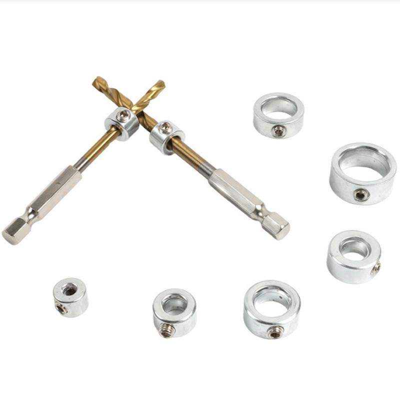 Drill Bit Depth Stop Collar Set 8 Sizes Stainless Steel Drill Stop Rings With Hex Wrench For Woodworking Metal Drilling