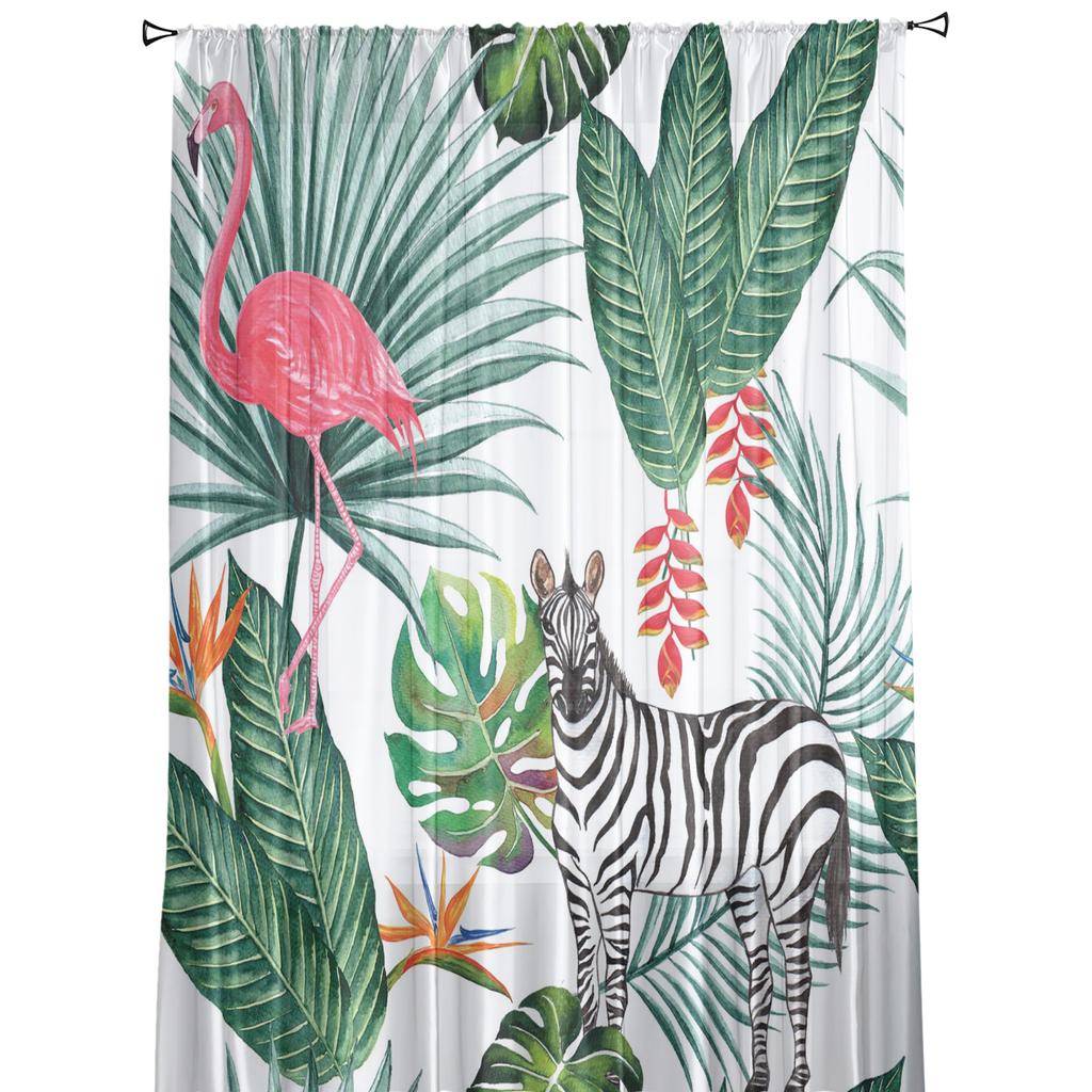 Zebra Flamingo Tropical Jungle Sheer Tulle Window Curtains For Living Room Bedroom Kitchen Veiling Curtain Home Decoration