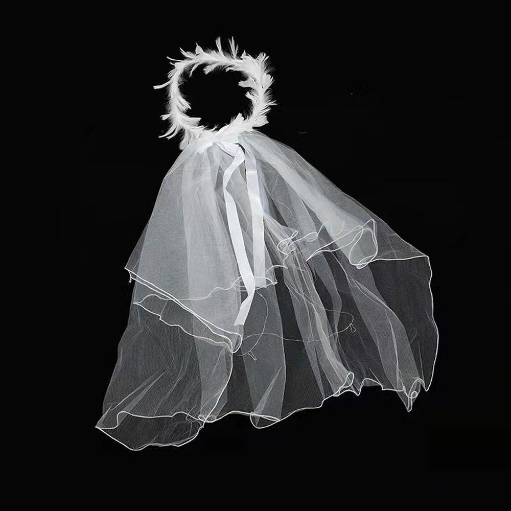 Bride Crown Bridal Feather Headbands Women Wedding Veil Korean Bride Headwear LED Light Bride Veil