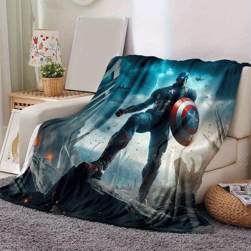 1pc Captain America Printing Blanket - Soft, All-Season Throw for Living Room, Beroom,Personalize Gift with Aorable Cartoon esign
