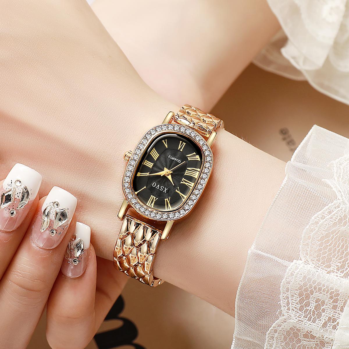 

Korean style compact square diamond inlaid fashionable temperament steel strip women s quartz women s watch чёрный