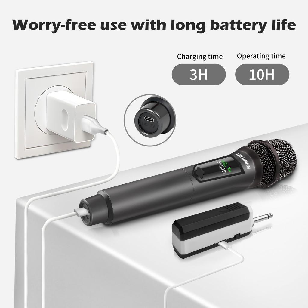 TALOMEN Wireless Karaoke Moving Coil Microphone with 50M 10 Hours of for Home and Parties K60-2 (JP-K60-2) Microphone, Microphone, 6.35mm Receiver,