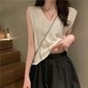 French Retro V-neck Hollowed Out Irregular Top for Summer Slimming and Slimming Short Knit Vest for Women