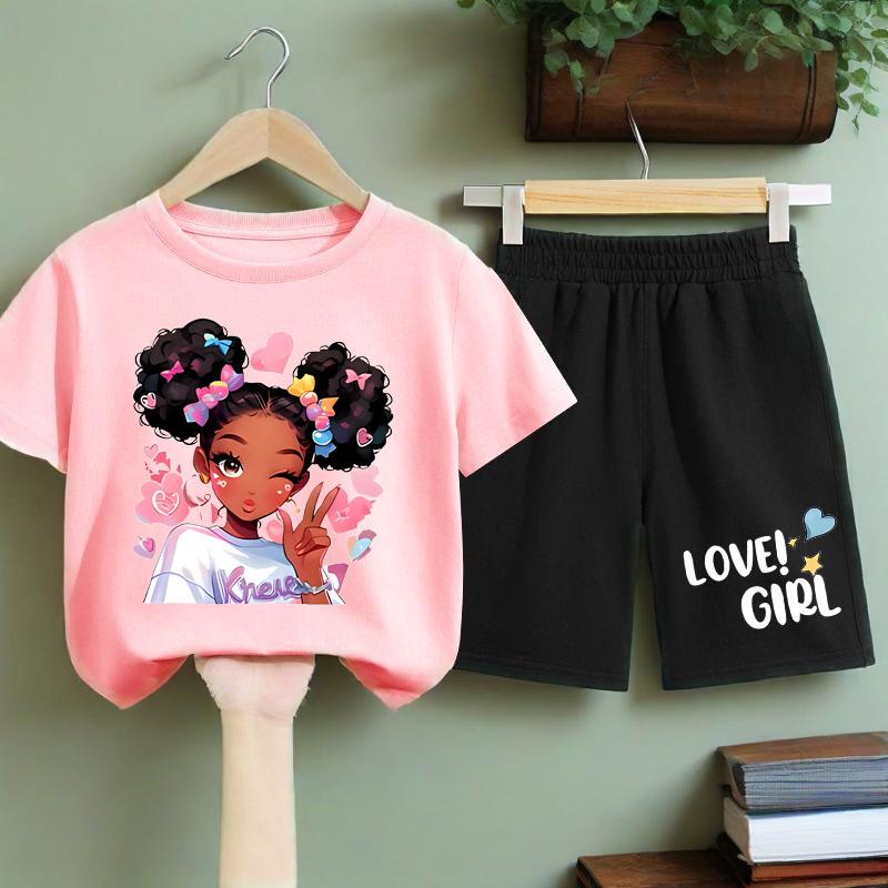 Fun Girl Printed Kids T-shirt Shorts 2pcs Sets Children's Boy and Girl Casual Outfits Kids Short Sleeve Top Set Sport Sweatsuit