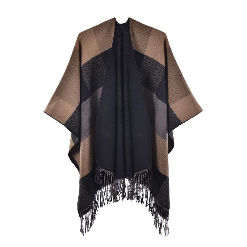 Ladies tassel plaid shawl ethnic cape autumn and winter Xinjiang northwest travel photo cape thickened scarf