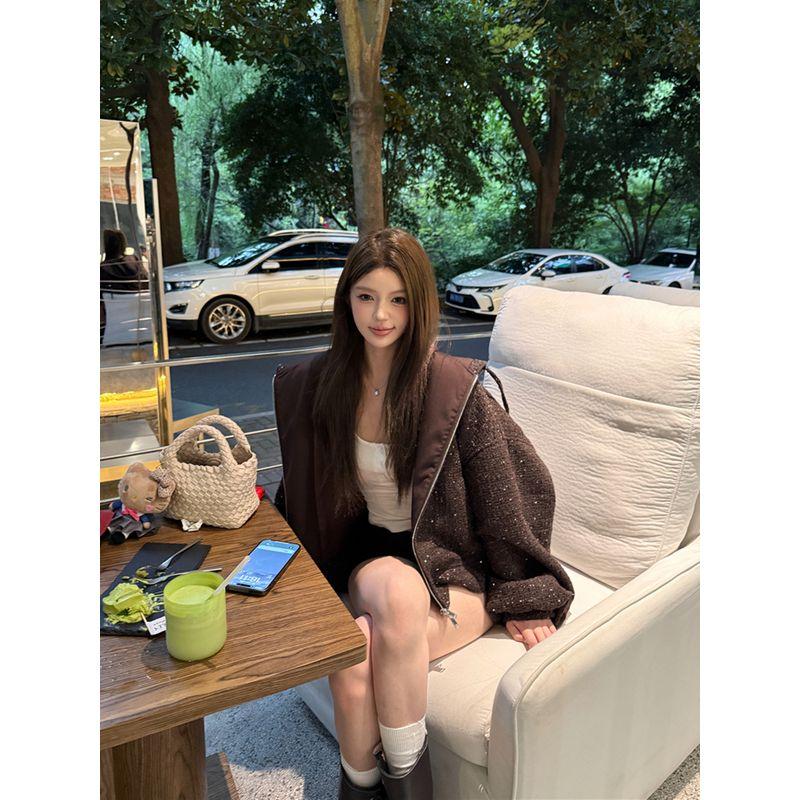 

Kumikumi Classic Style Brown Hooded Woolen Coat Women Fall New Arrival Niche Style Chic Figure Flattering Graceful Tops Curry Outwear L