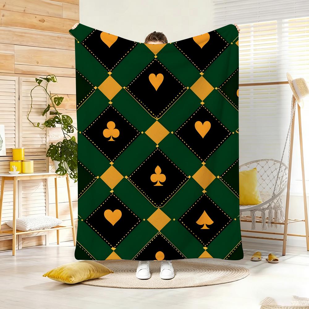 Classic Pattern PPoker Suit Argyle Throw Lightweight G Flannel Blanket Soft Skinfriendly for Summer Cooling