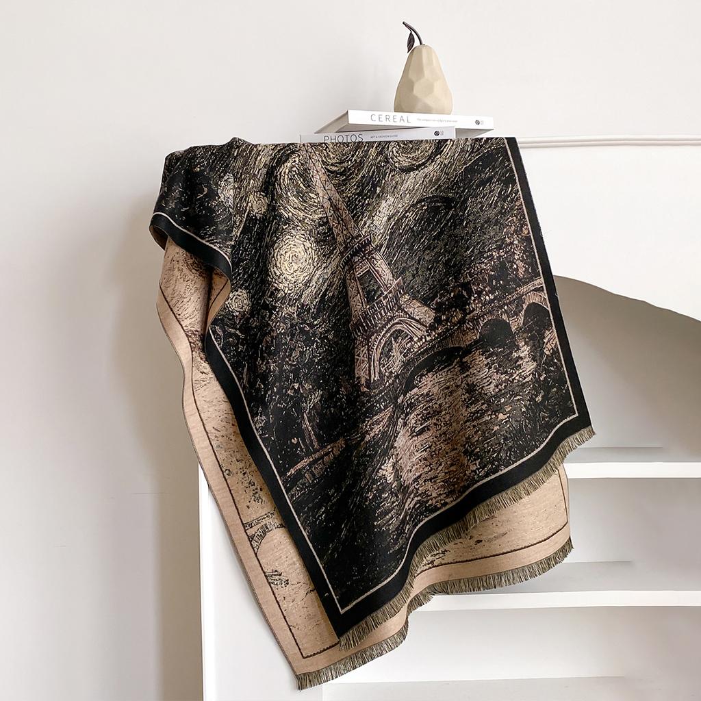 Design Architecture Print Scarves Women Winter Thicken Scarf Imitation Cashmere Shawl Warm Coldproof Windproof Blanket