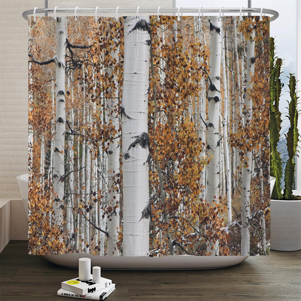 Natural Scenery Shower Curtain Set Forest Waterfall Spring Landscape Home Bathtub Decor Waterproof Polyester Bathroom Curtains