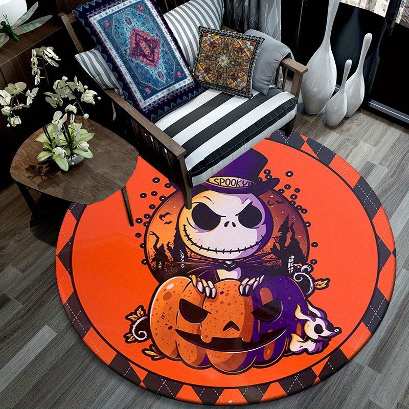 1pc Jack Skellington Pattern Round Area Rug , Bedroom Living Room Floor Mat , Playroom Bedroom Living Room Indoor Decor Rug , Aesthetic Room