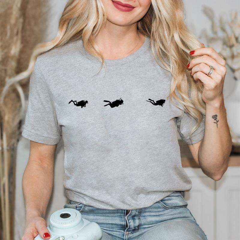 Divertente Stampa Grafica Subacqueo T Shirt Subacqueo Top Moda Girocollo Manica Corta Taglie Forti Donna T-Shirt