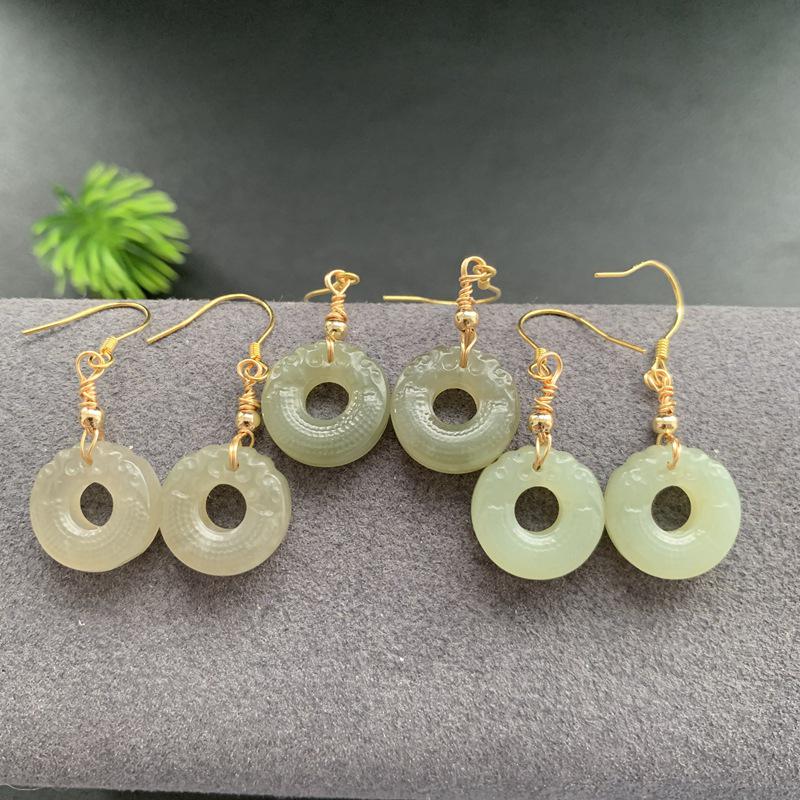 Natural Xiuyan Jade Double Dragon Hanfu Earrings: Enhance Your Elegance and Radiance