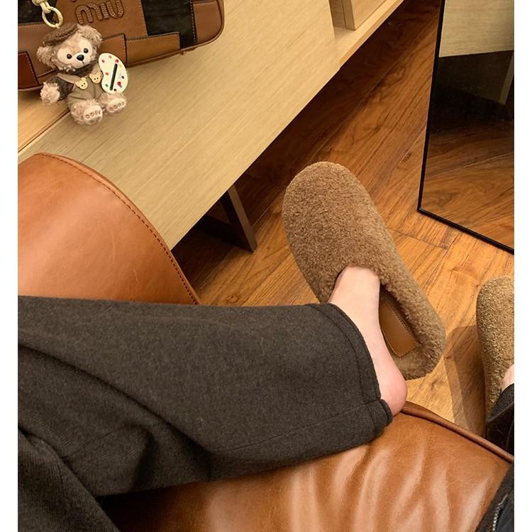 Wool version lamb wool leather thick-soled wool shoes women's winter height increase slippers thermal cotton shoes