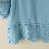 ZANZEA Women Casual V-neck Lace Splice 3/4 Sleeve Loose Blouse
