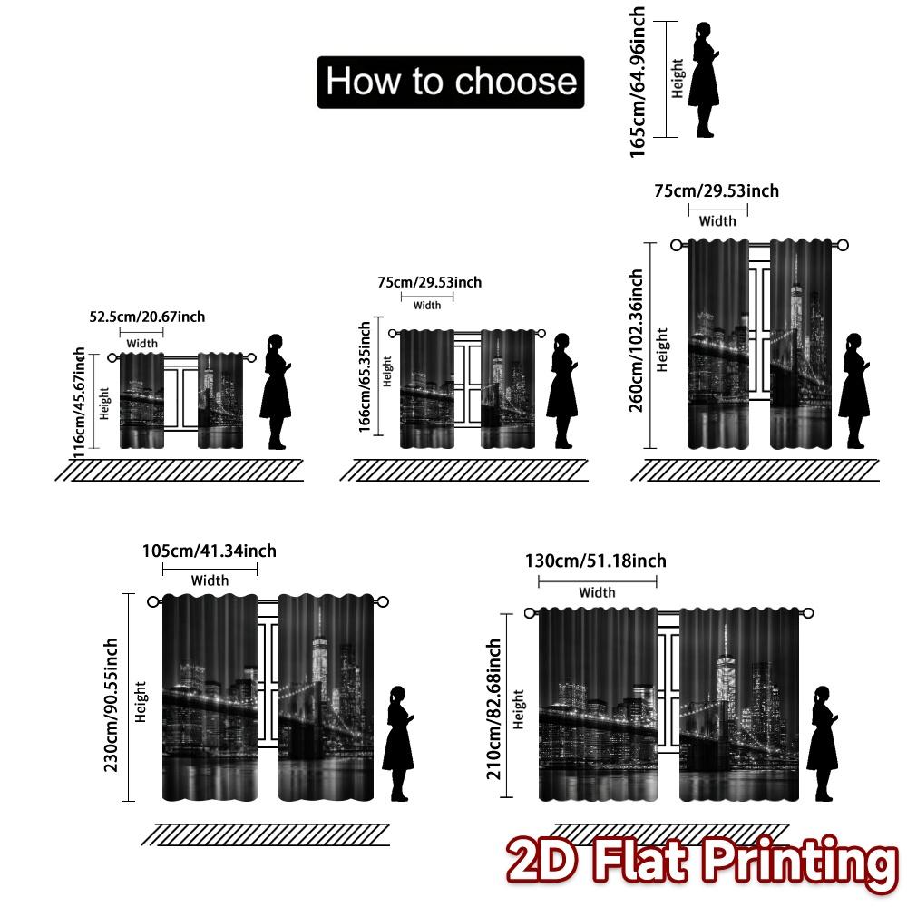 2pcs, 2D FLAT PRINTING Curtains (Without Rod) Cityscape Elegance Popular Print Curtains Semi-Sheer Curtains Outdoor Decorations