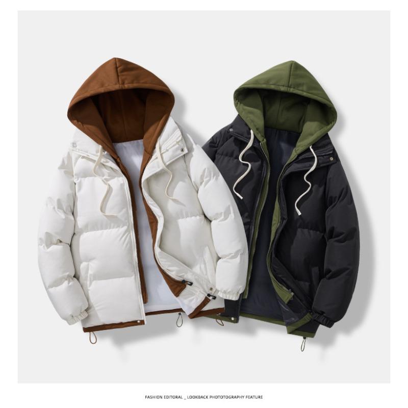 2025 Cotton Jacket Men's Jacket Winter Hooded Fake Two Pieces Thickened Couple Winter Clothes Warm Down Trend Cotton Jacket