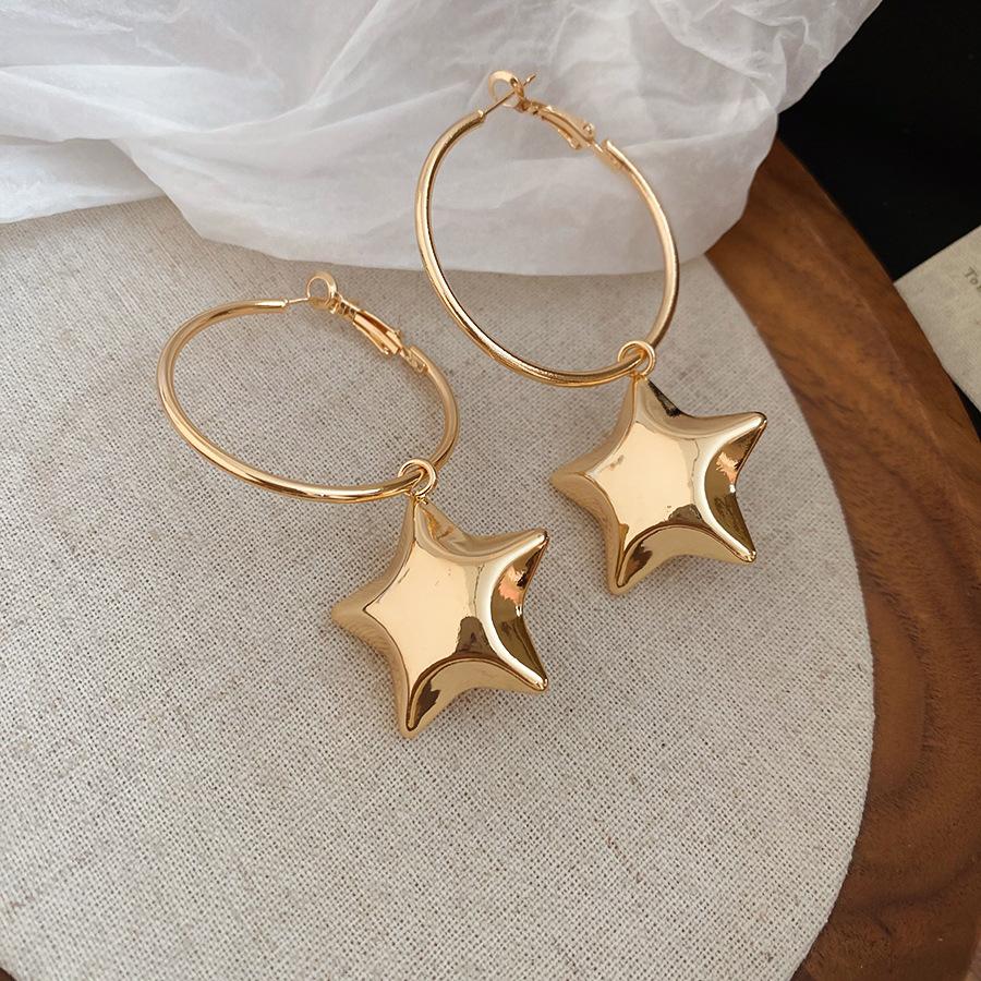 Gold French Simple Round Plain Ring Earrings Light Luxury Earrings Hong Kong Style Earrings