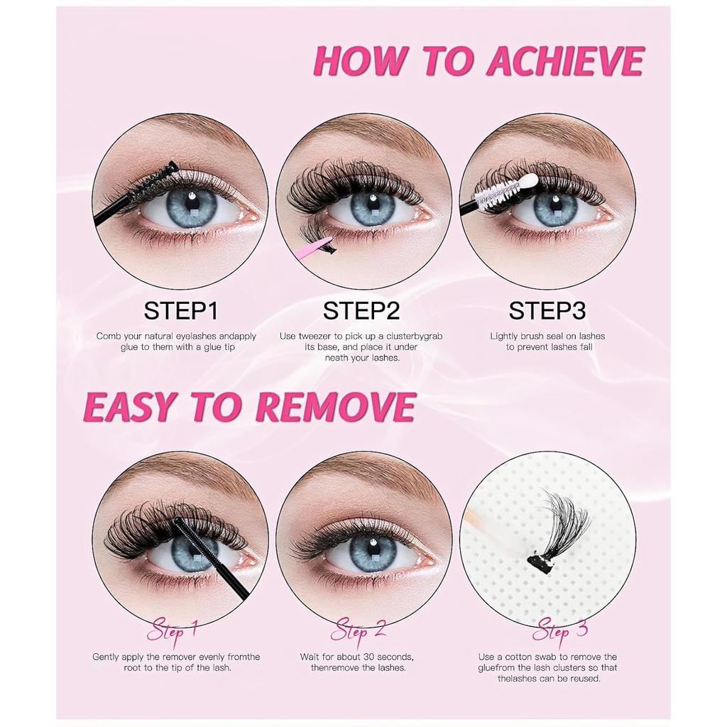 Sada na prodlužování řas 640 ks Trsy umělých řas 30D+40D+50D, DIY sada jednotlivých řas 8-18 mm s nástroji na řasy