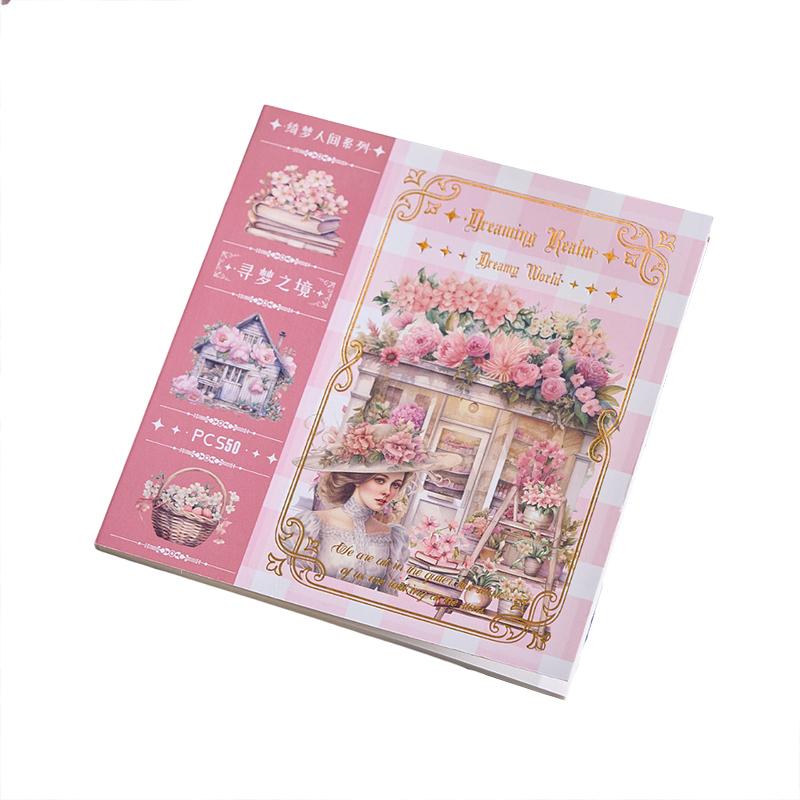 

Garden Journal Stickers, 50 Sheets Washi Junk Journaling Sticker Book, Scrapbook Supplies, Watercolor Scrapbooking For Adults рожевий