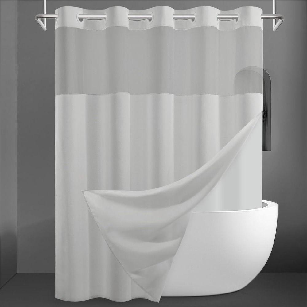 With Snap In Liner Hookless Shower Curtain Removable Shower Cover  Bathroom