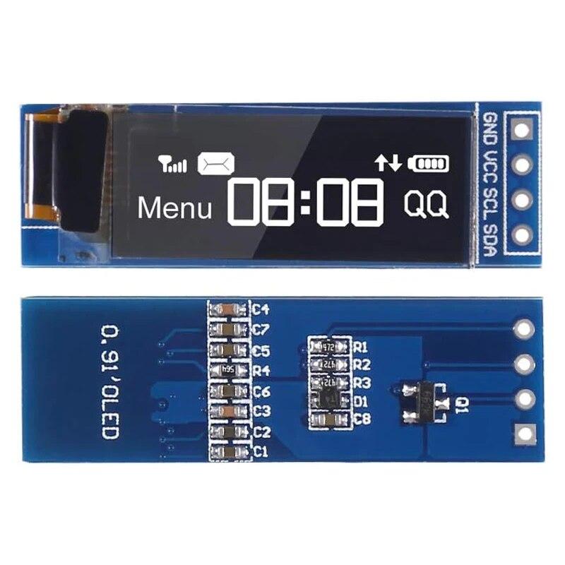 

0,91 дюйма I2C OLED-дисплейний модуль I2C SSD1306 OLED-дисплейний модуль білий / синій I2C OLED-драйвер екрана постійного струму 3,3 В~5 В для Arduino