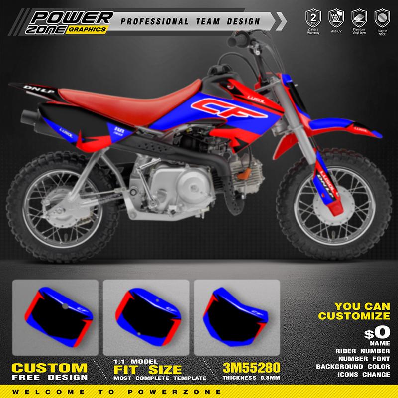PowerZone Custom Team Graphics Backgrounds Decals Motocycle Stickers Kit For HONDA CRF50 2021-2000 50cc Number Name Costom