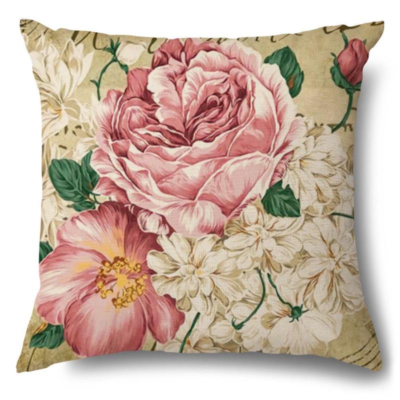 1pcs Retro Printed Anti Linen Pillowcases Office Living Room Floral Cushion Cover Bedroom Bay Window Decorative Pillowcase Easy To Wash Pillowslip