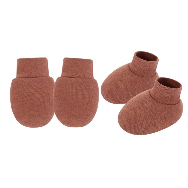 Set of 4 Cotton Infant Anti Scratch Mittens with Elastic Cuffs Feature Soft Breathable Socks & Gloves for Newborns