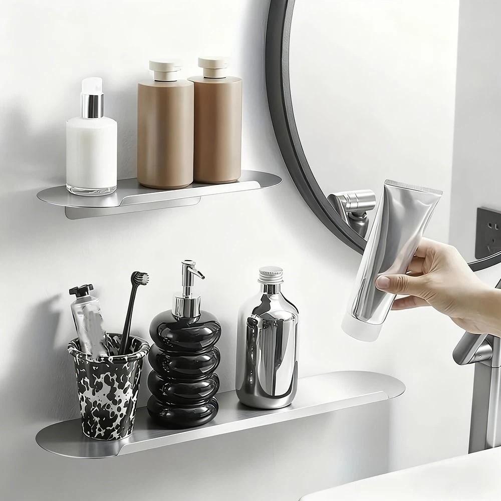 Stainless Steel Wall Floating Shelf Wall Mounted Spice Rack Simple Bathroom Storage Rack Kitchen