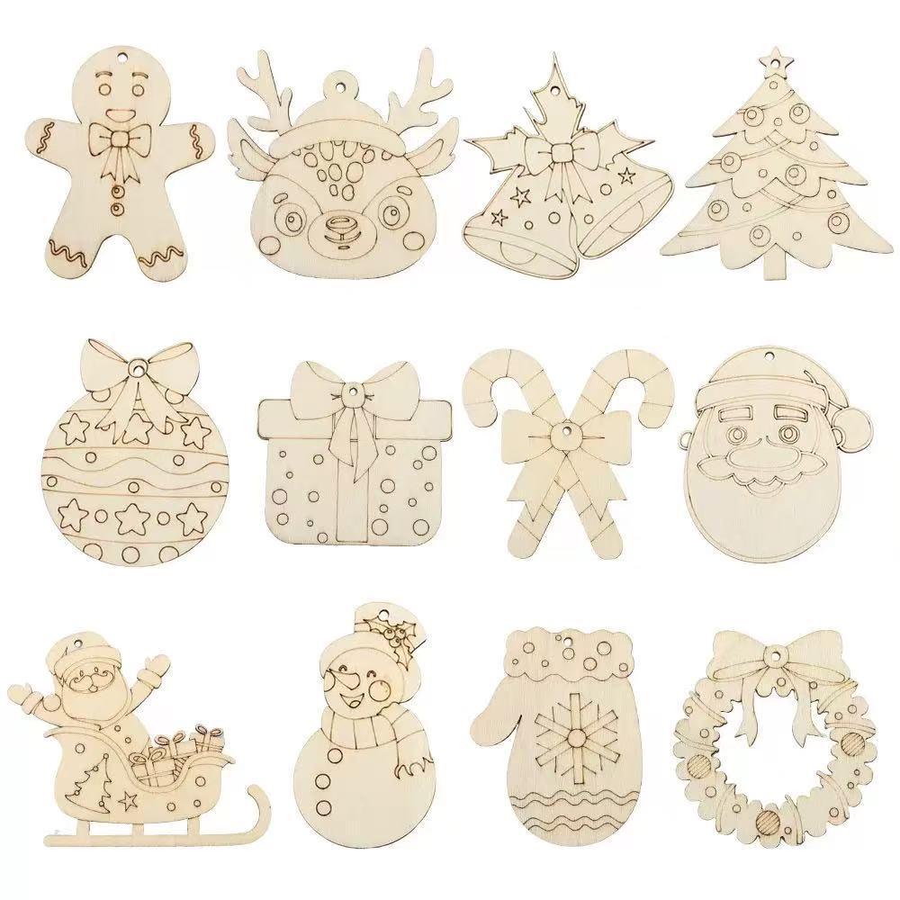 DIY Hand-Painted Wooden Tree Ornament – Laser Cut Wood Slice for Christmas Decor Size as shown