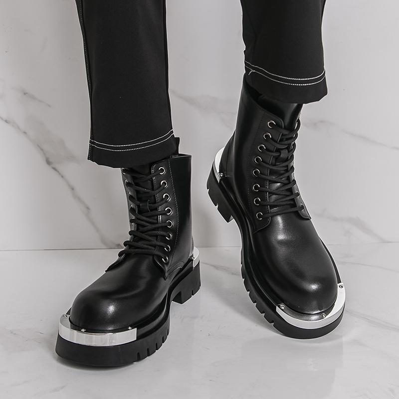 Men's thick soled boots Luxury designer style Work or business office 38-46 Outdoor autumn and winter high top leather shoes