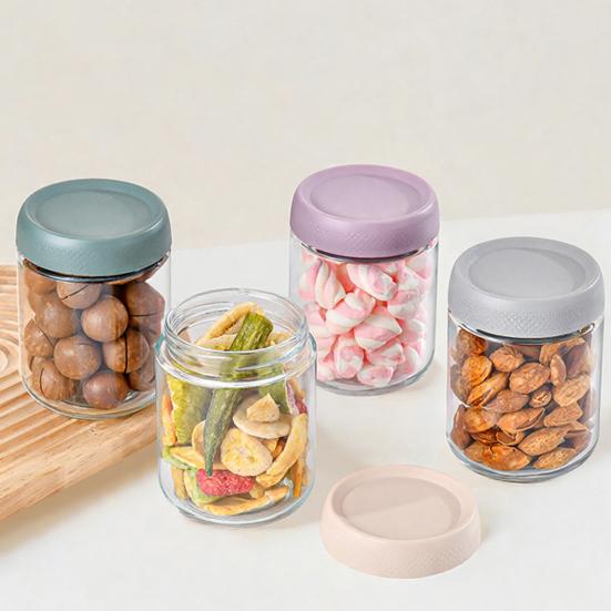 4 st/set Lufttäta Overnight Oats Burkar Glas Matlådor Stapelbara Masonburkar med Lock Läckagesäkra Återanvändbara Matförvaringsburkar för Frukost