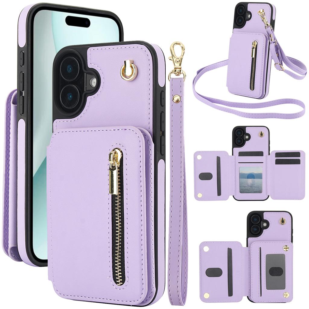 Crossbody Zipper Card Solt Leather RFID Wallet Phone Case For iPhone 17 Pro Max 16 15 14 Plus 13 12 11 XS 16E Pocket Purse Cover