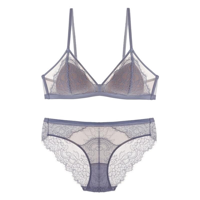 Set reggiseno a triangolo sexy in pizzo patchwork in rete leggermente foderato reggiseno senza fili per seni piccoli set slip intimo donna lingerie