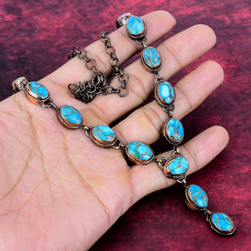 Collar de Turquesa Azul Cobre Joyería de Cobre Electroformada Collar Ajustable