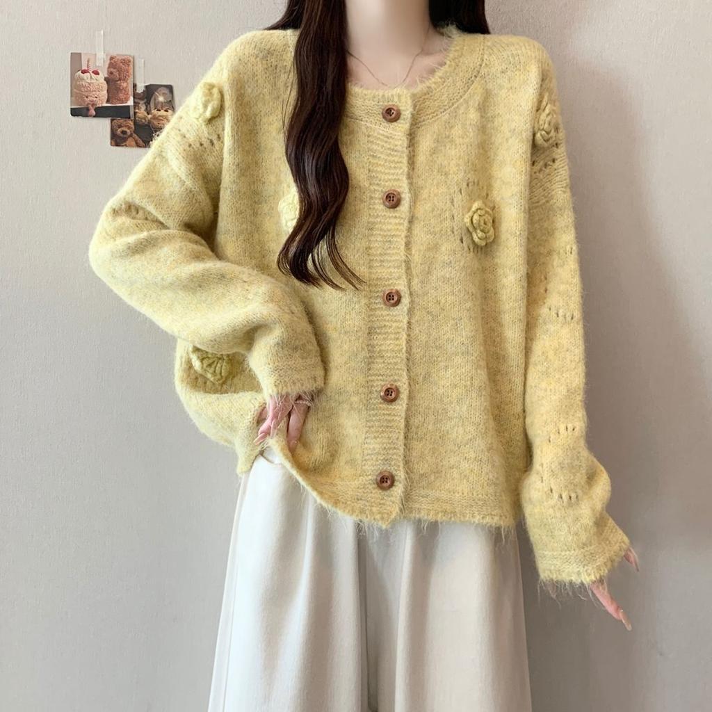 Women's Cardigan Sweater Knit Cardigan Autumn Knitted Top Korean Style