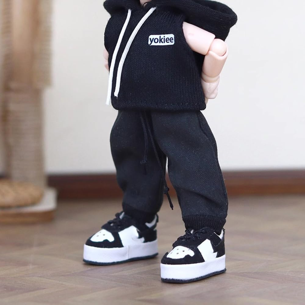 Obitsu 11 OB11 Size Outfit: Sweatpants and Jersey Bottoms for Obitsu Doll 11cm Body, Single Item, 4 Colors (Black + Gray)