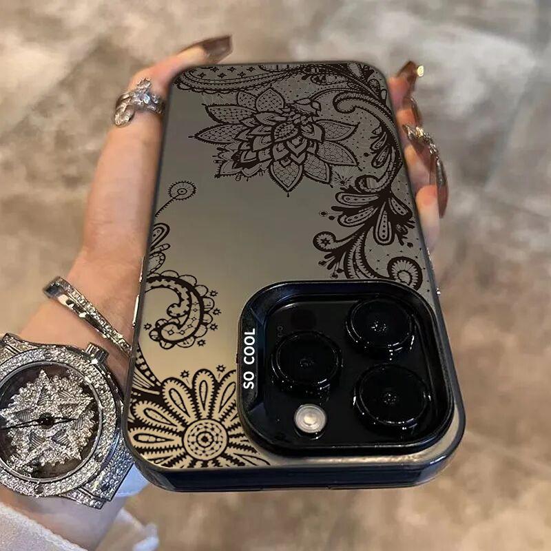 Luxury Lace Florals Pattern Electroplate IMD Phone Case For  Mi 14 13 12 12T 13T Pro 11 Lite Poco F5 X5 X6 M6 Pro Cover