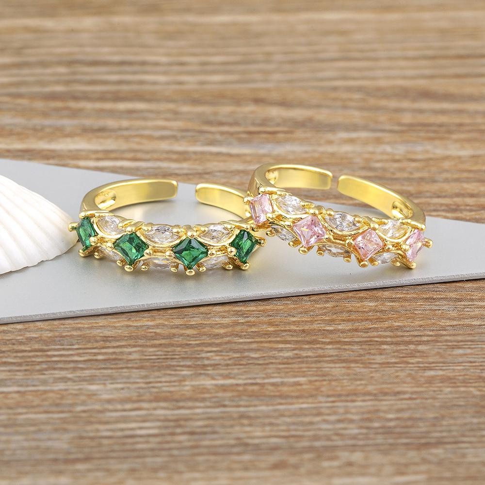 Nidin Shine Zircon Geometric Open Ring For Women Gold Plated Adjustable 5 Colors Female Wedding Aesthetic Jewelry Gift Wholesale