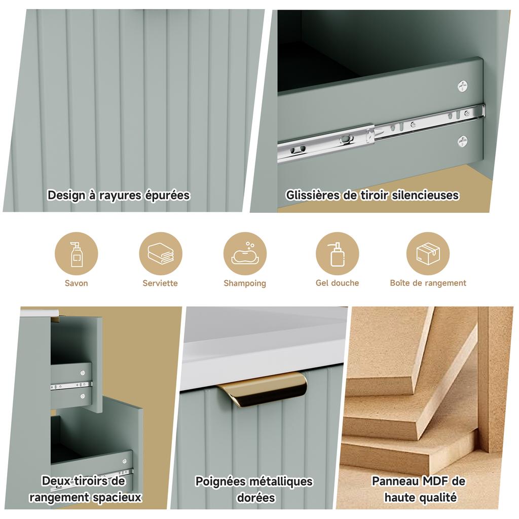 61*46*57cm Wall-Hung Washstand, MDF Fully Lacquered, Two Silent Drawers, Structured Drawer Fronts, Integrated Washbasin, Mint Green