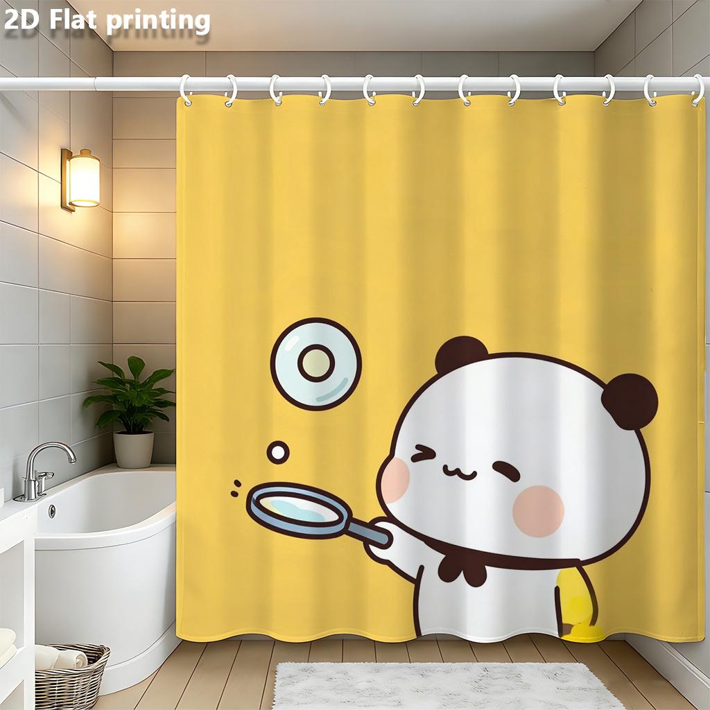 

Panda Bubble Shower Curtain 1Pc Polyester 2D Flat Print 70.8X70.8 Yellow Background Grommet Top Cartoon Style W60H190(CM)-1 Pcs