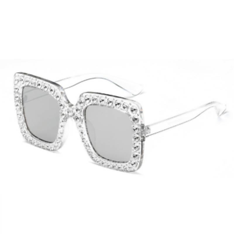 Trendy Square Frame Sunglasses With Oversized Rhinestones For Unique Fashion Style And Uv380 Protection