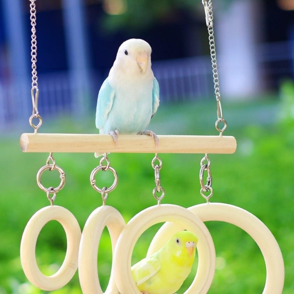 Wooden Parrot Ladder with Hook Bird Perch Swing Stand Toy Parakeet Loop Tunnel  Small Birds