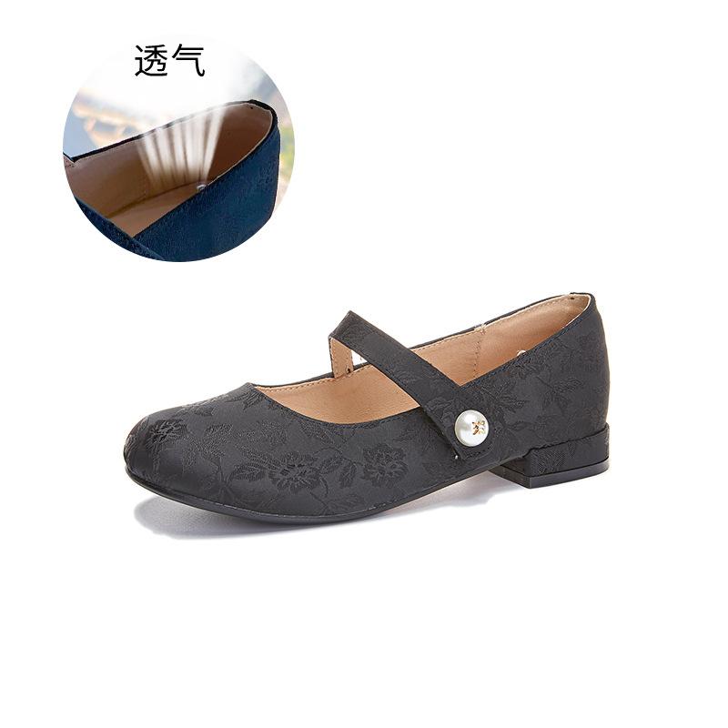 

Туфли Мэри Джейн в стиле National Tide, женские, лето 2025, новые, с жемчужным поясом, модные, одинарные, женские, повседневные, универсальные, женские туфли 35 чёрный