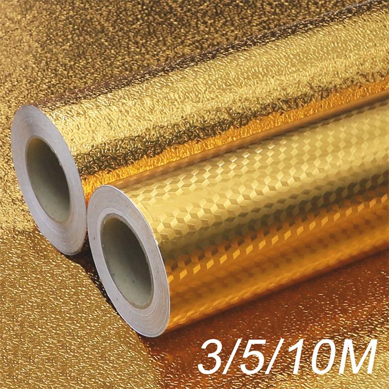40cmX3/5/10m PVC Stickers Moisture-Proof Wall Paper Mould-Proof Home Kitchen Decor Luxury Wallpaper Waterproof Gold Foil